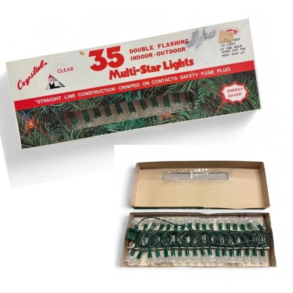 Vintage Retro Christmas Crystal 35 Multi-Star Lights Double‎ Flashing Indoor